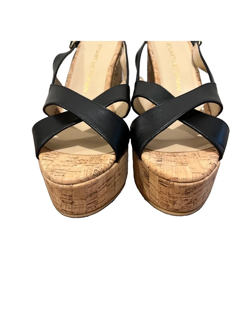 NWOB Stuart Weitzman Dayna Leather Cork Wedge Slingbacks Sz 7.5